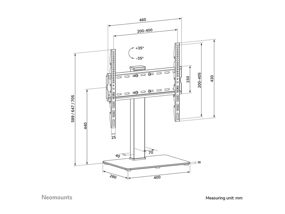 Neomounts DS45-430BL14 TV stand 1 screen - 32-55" - 0-40 kg - VESA 100x100-400x400 - height adjustment 11,6 cm - 70° swivel - black | Neomounts