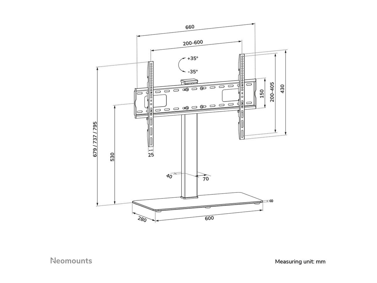 Neomounts DS45-430BL16 TV stand 1 screen - 37-70" - 0-40 kg - VESA 200x200-600x400 - height adjustment 11,6 cm - 70° swivel - black
