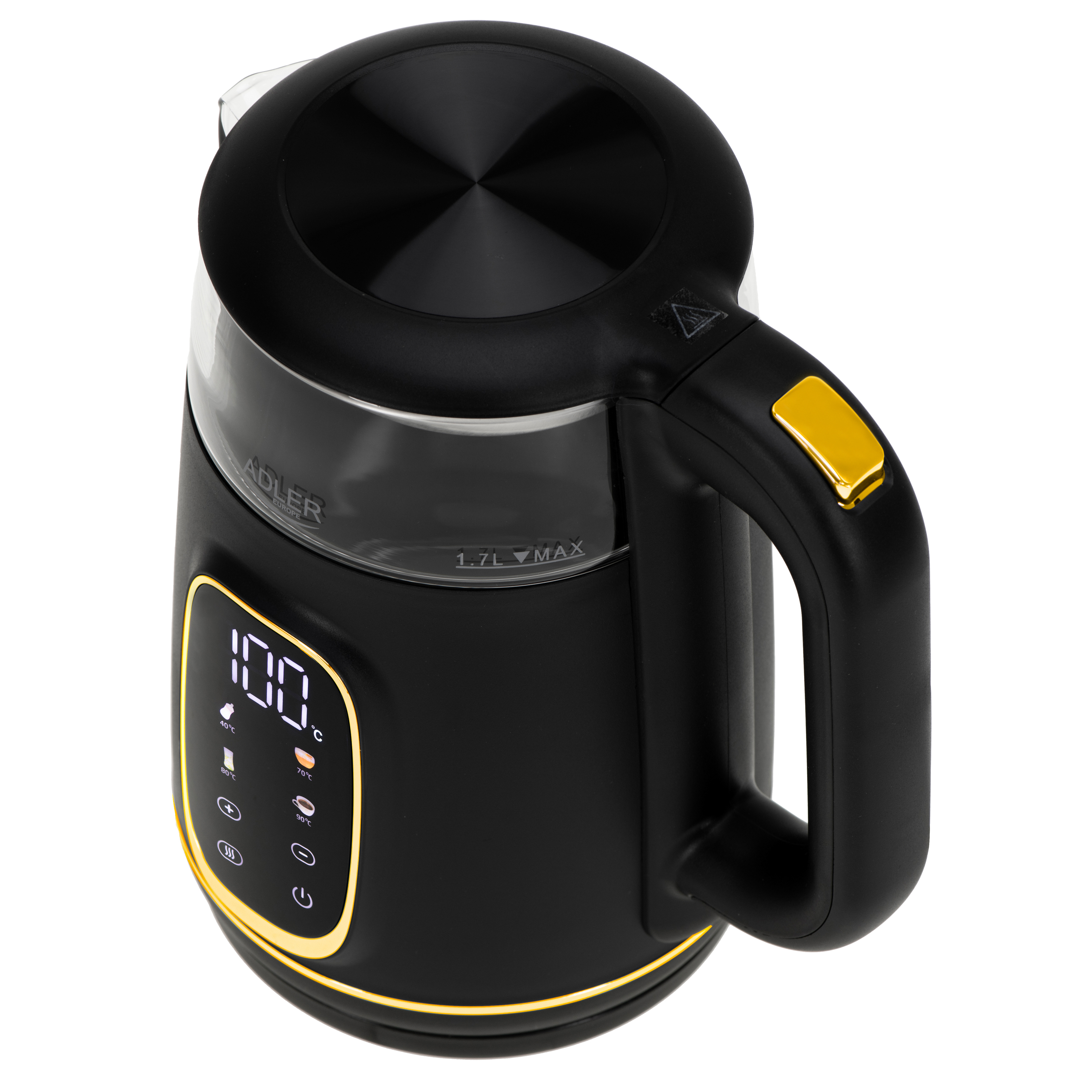 Adler Kettle with LED Display | AD 1305 | Electric | 2200 W | 1.7 L | Plastic | 360° rotational base | Black/Gold