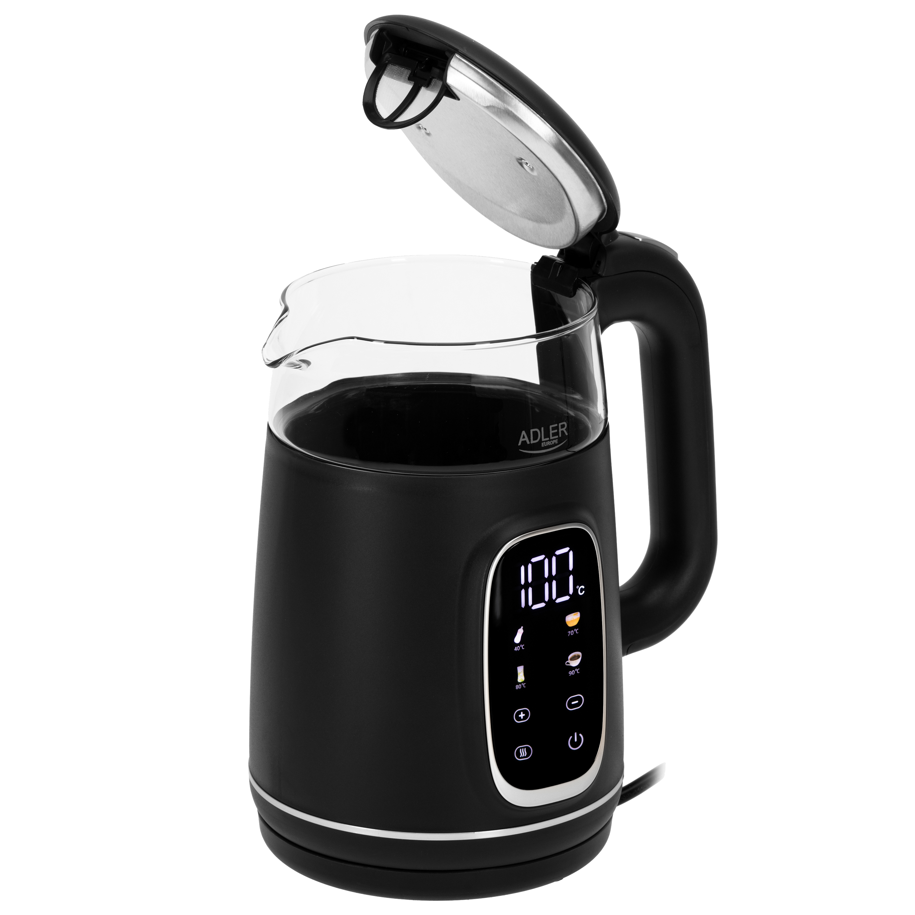 Adler Kettle with LED Display | AD 1305 | Electric | 2200 W | 1.7 L | Plastic | 360° rotational base | Black/Silver