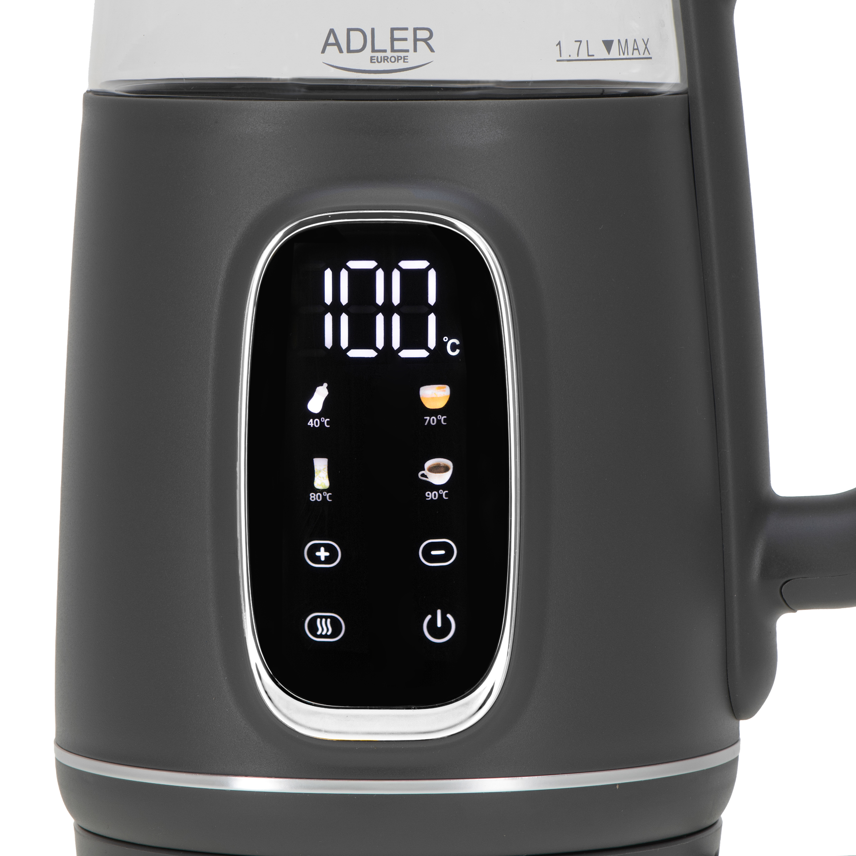 Adler Kettle with LED Display | AD 1305 | Electric | 2200 W | 1.7 L | Plastic | 360° rotational base | Grey