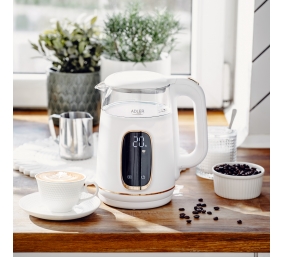 Adler Kettle with LED Display | AD 1305 | Electric | 2200 W | 1.7 L | Plastic | 360° rotational base | White/Gold