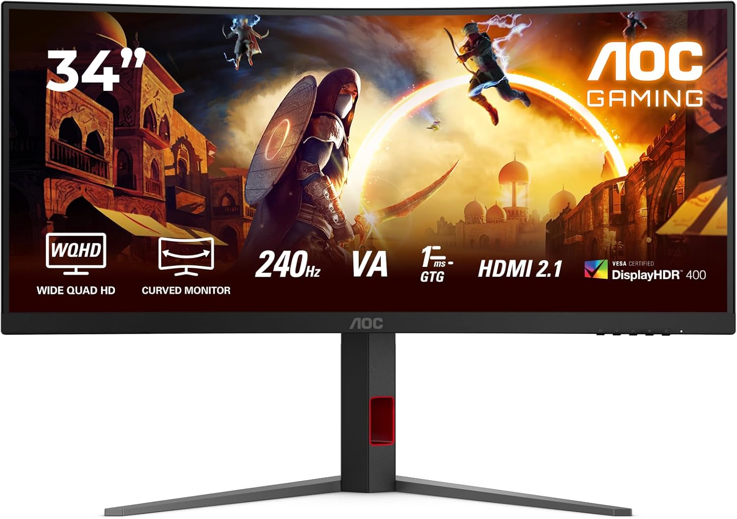 AOC | CU34G4 | 34 " | Fast VA | UWQHD | 21:9 | 180 Hz | 1 ms | 3440 x 1440 pixels | 300 cd/m² | HDMI ports quantity 2 | Black