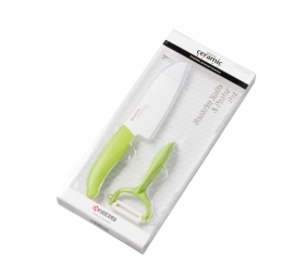 Kyocera FK140CP10NGR SANTOKU KNIFE & PEELER Rinkinys, peilis (14 cm ašmenys) ir skustukas, Žalia