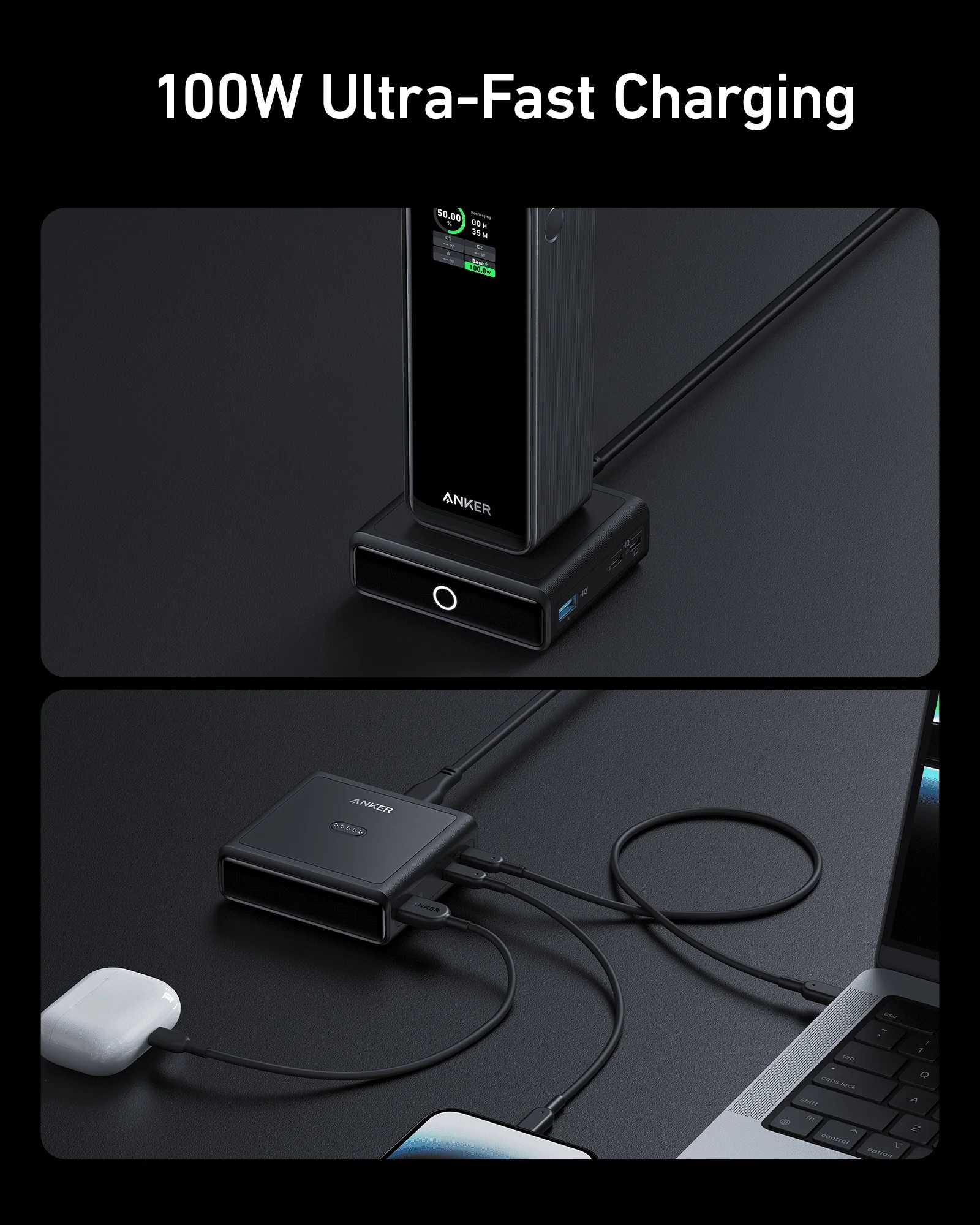 Anker Prime Charging Base for Power Bank, 100W | A1902311 | Black