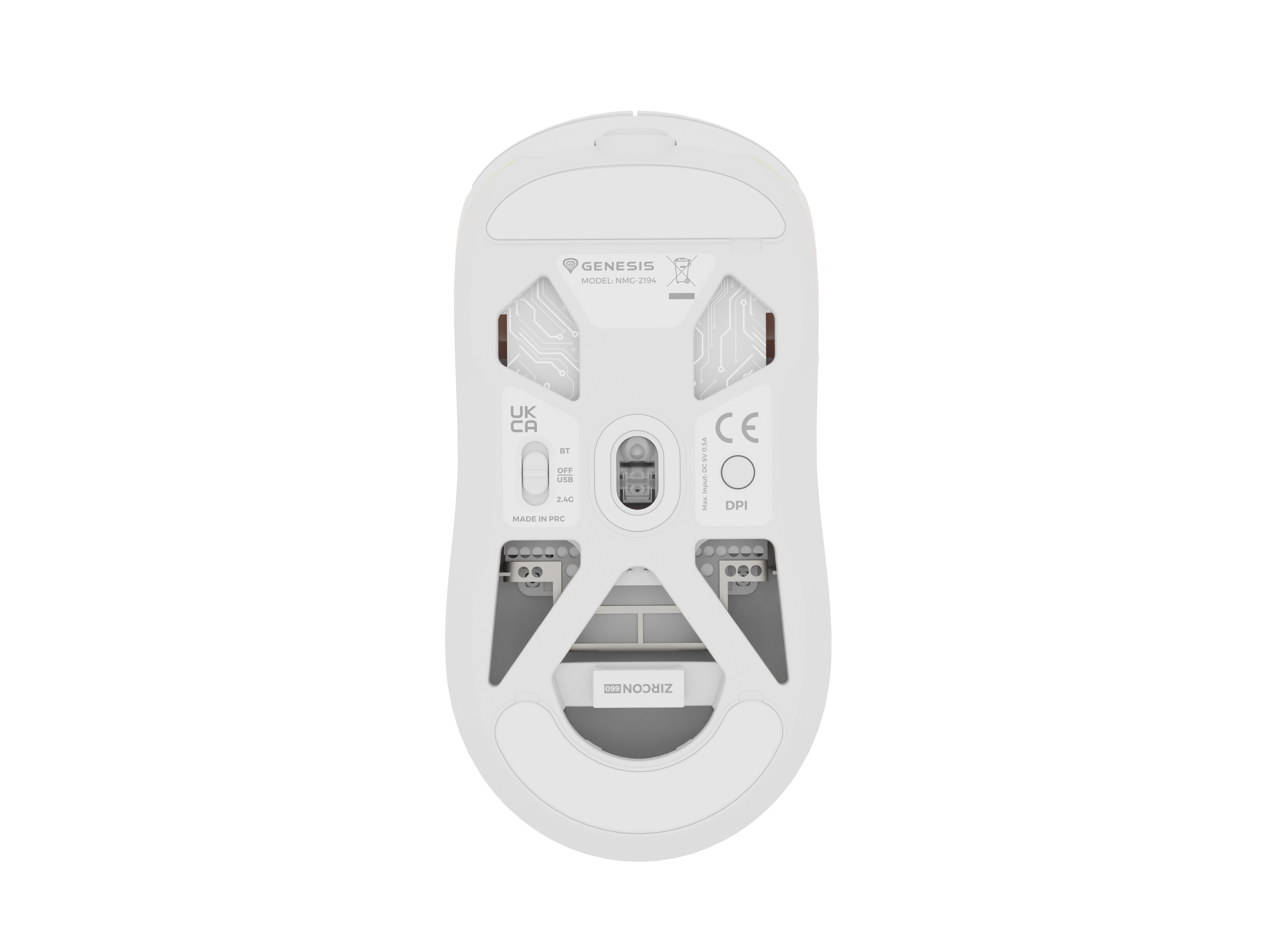 Genesis Zircon 660 PRO | Wireless/Wired | Gaming Mouse | 2.4 GHz, Bluetooth, USB | White