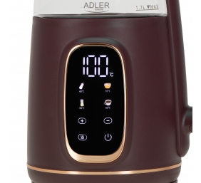 Adler Kettle with LED Display | AD 1305 | Electric | 2200 W | 1.7 L | Plastic | 360° rotational base | Burgundy