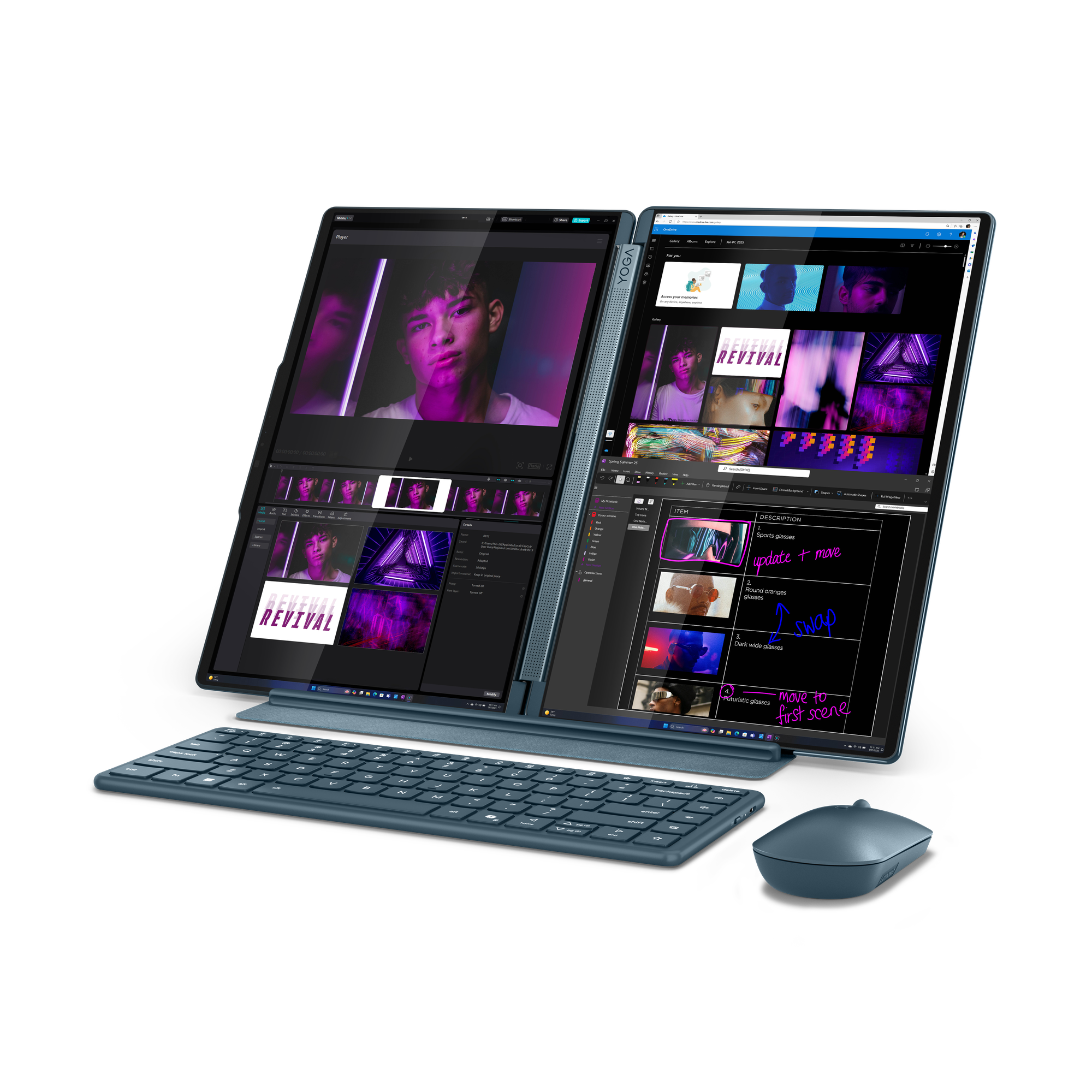 Lenovo Yoga Book 9 14IAH10 | Tidal Teal | 2x14 " | OLED | Touchscreen | 2.8K WQXGA+ | 2880 x 1800 pixels | Glossy | Intel Core Ultra 7 | 255H | 32 GB | Soldered LPDDR5x | Solid-state drive capacity 1000 GB | Intel Arc Graphics | Windows 11 Pro | 802.11be 