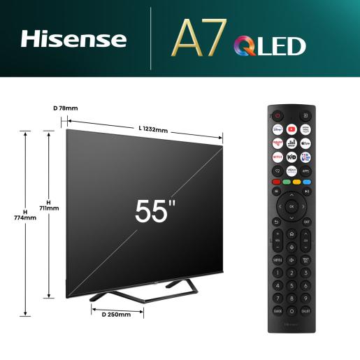 Hisense 55A7NQ | 55 | Smart TV | VIDAA | UHD | Black