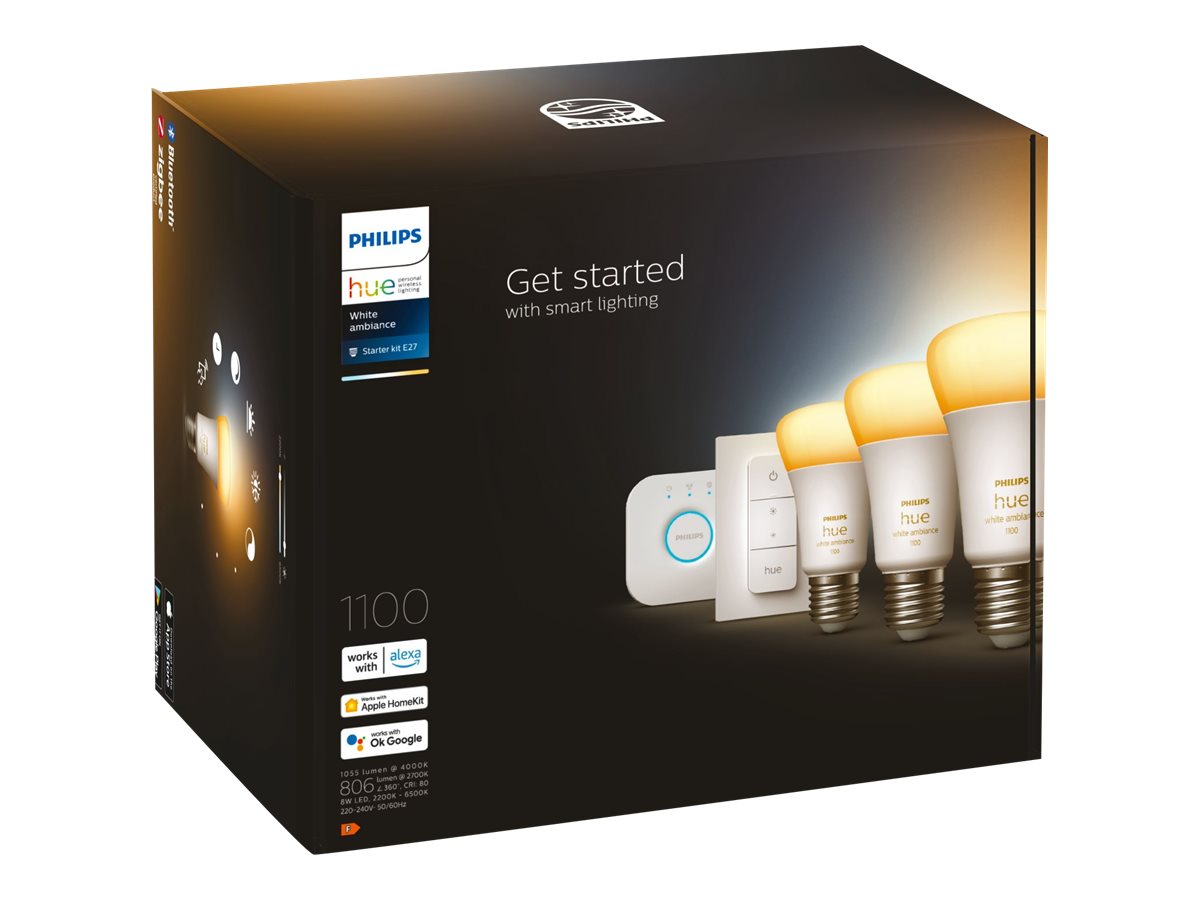WA Starter Kit 11W A60 E27 3pcs, Bridge, Switch | E27 | 11 W | Warm to cool white 2200-6500K + 16 million colors | Bluetooth and Zigbee