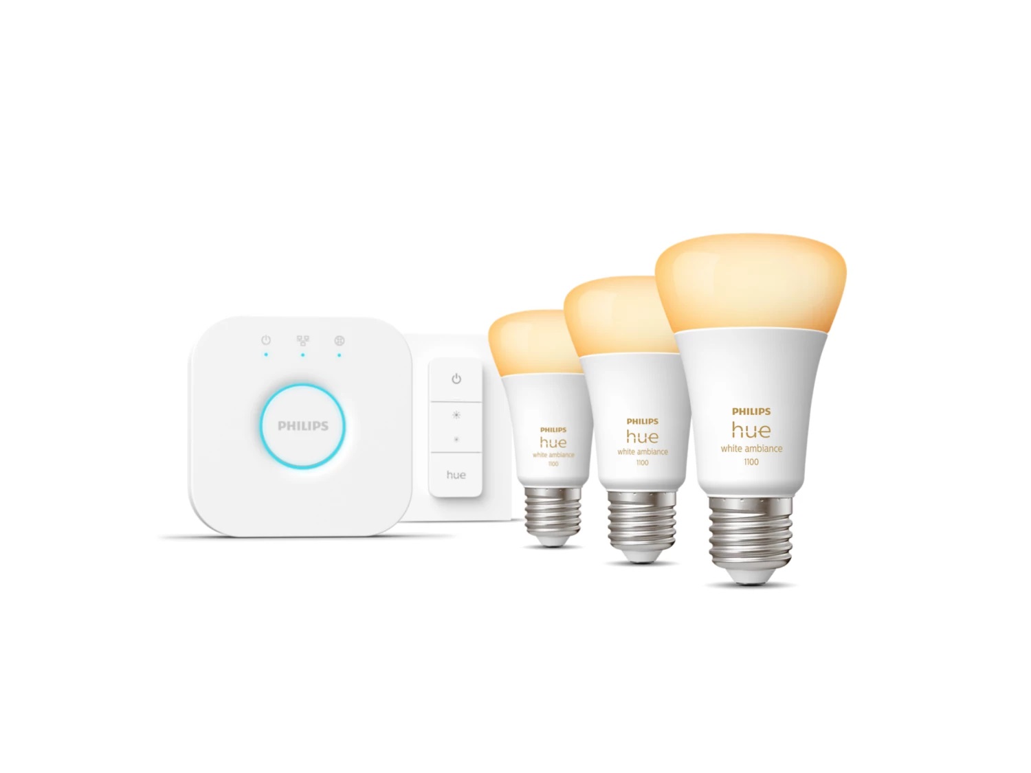 WA Starter Kit 11W A60 E27 3pcs, Bridge, Switch | E27 | 11 W | Warm to cool white 2200-6500K + 16 million colors | Bluetooth and Zigbee