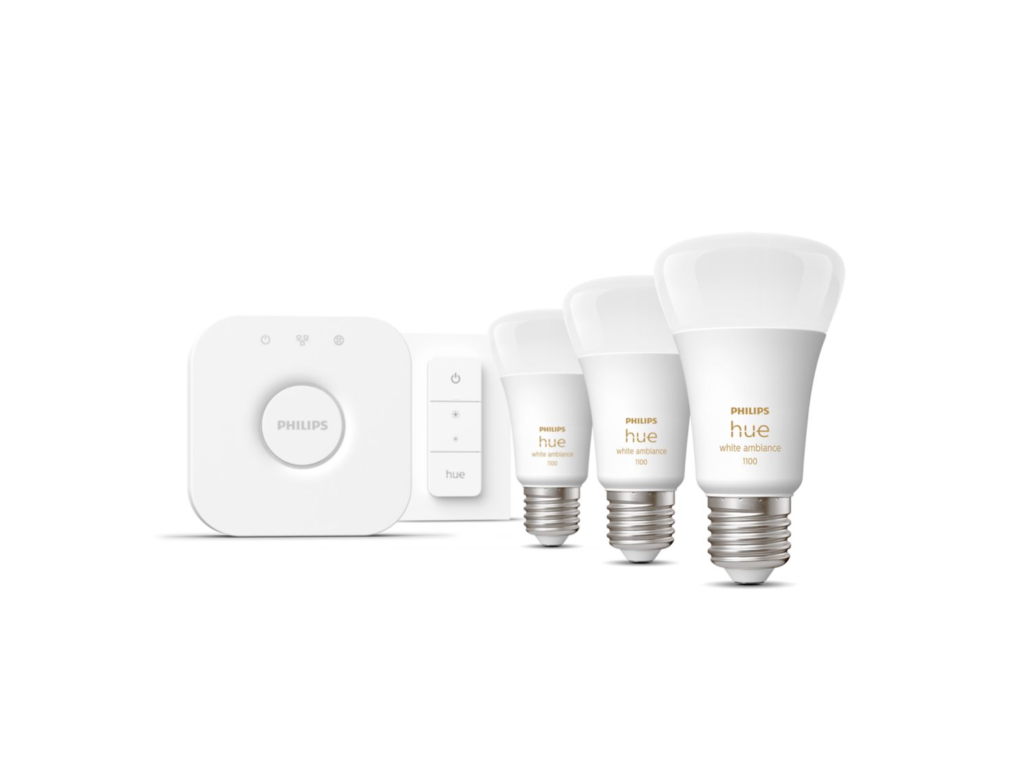 WA Starter Kit 11W A60 E27 3pcs, Bridge, Switch | E27 | 11 W | Warm to cool white 2200-6500K + 16 million colors | Bluetooth and Zigbee