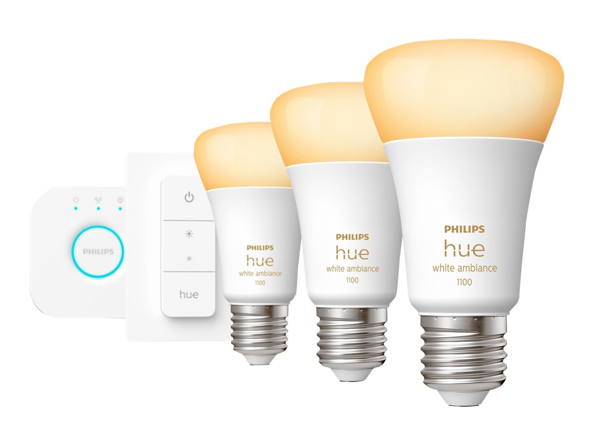 WA Starter Kit 11W A60 E27 3pcs, Bridge, Switch | E27 | 11 W | Warm to cool white 2200-6500K + 16 million colors | Bluetooth and Zigbee