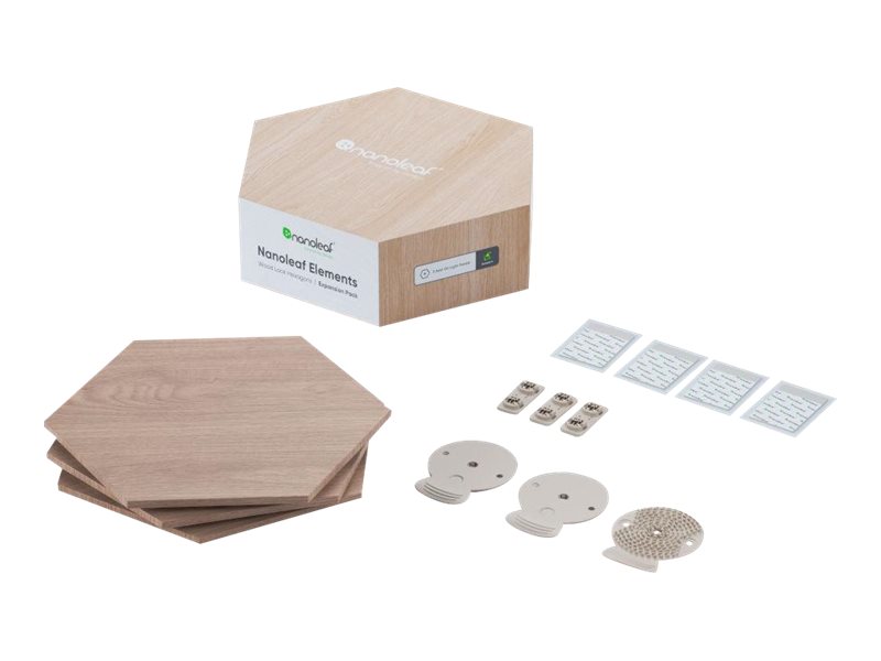 Nanoleaf|Elements Wood Look Hexagons Expansion Pack (3 panels)|Cool White + Warm White