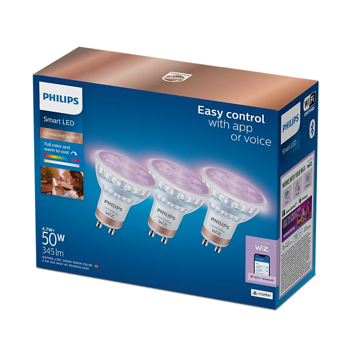WiZ Philips Smart WiFi Spot PAR16 RGB, 3pcs | GU10 | 4.7 W | Full colour