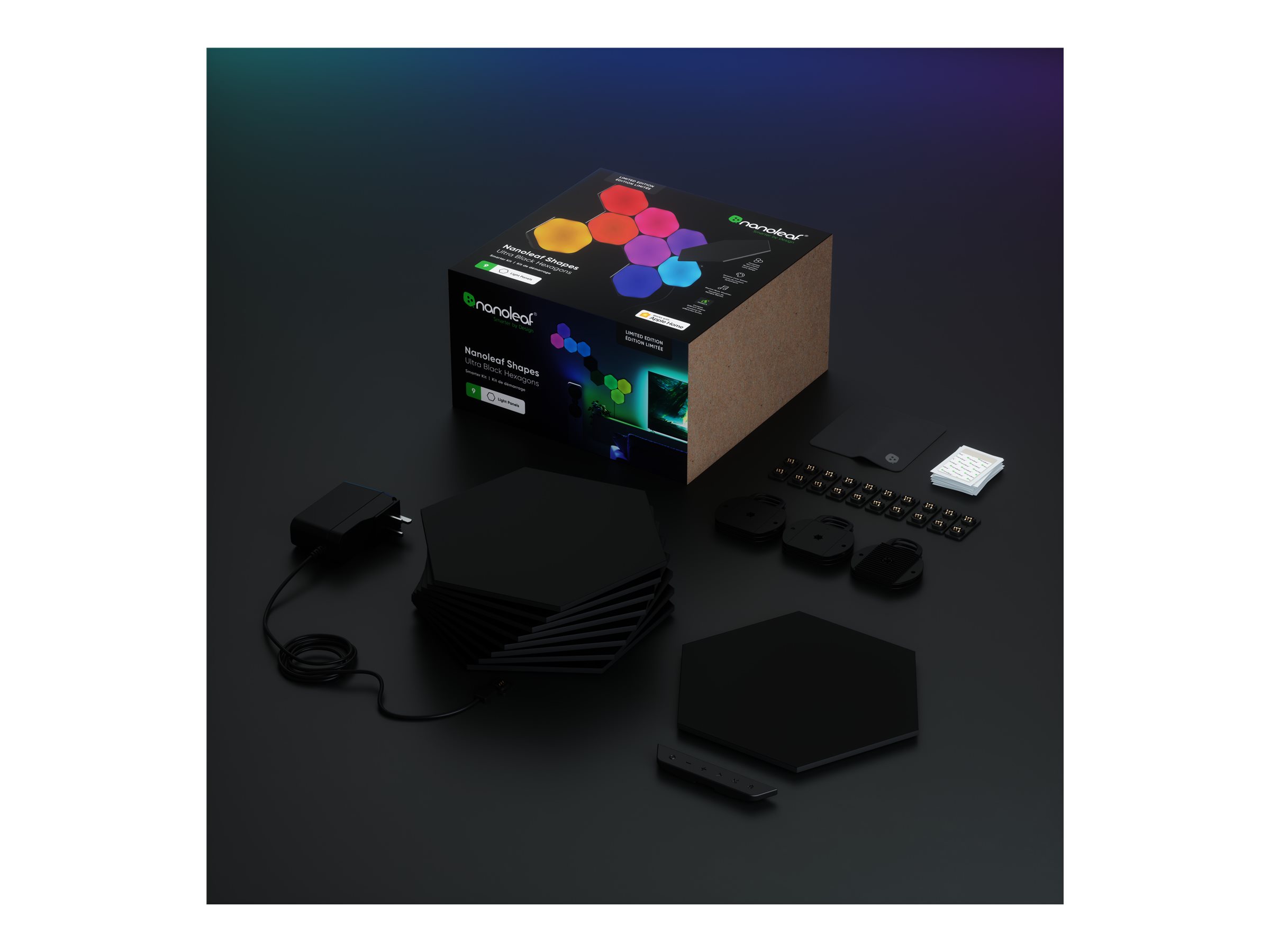 Nanoleaf|Shapes Black Hexagons Starter Kit (9 panels)|42 W|WiFi
