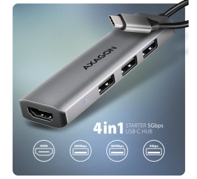 AXAGON USB-C 5Gbps STARTER 4in1 Hub | HMC-H3A