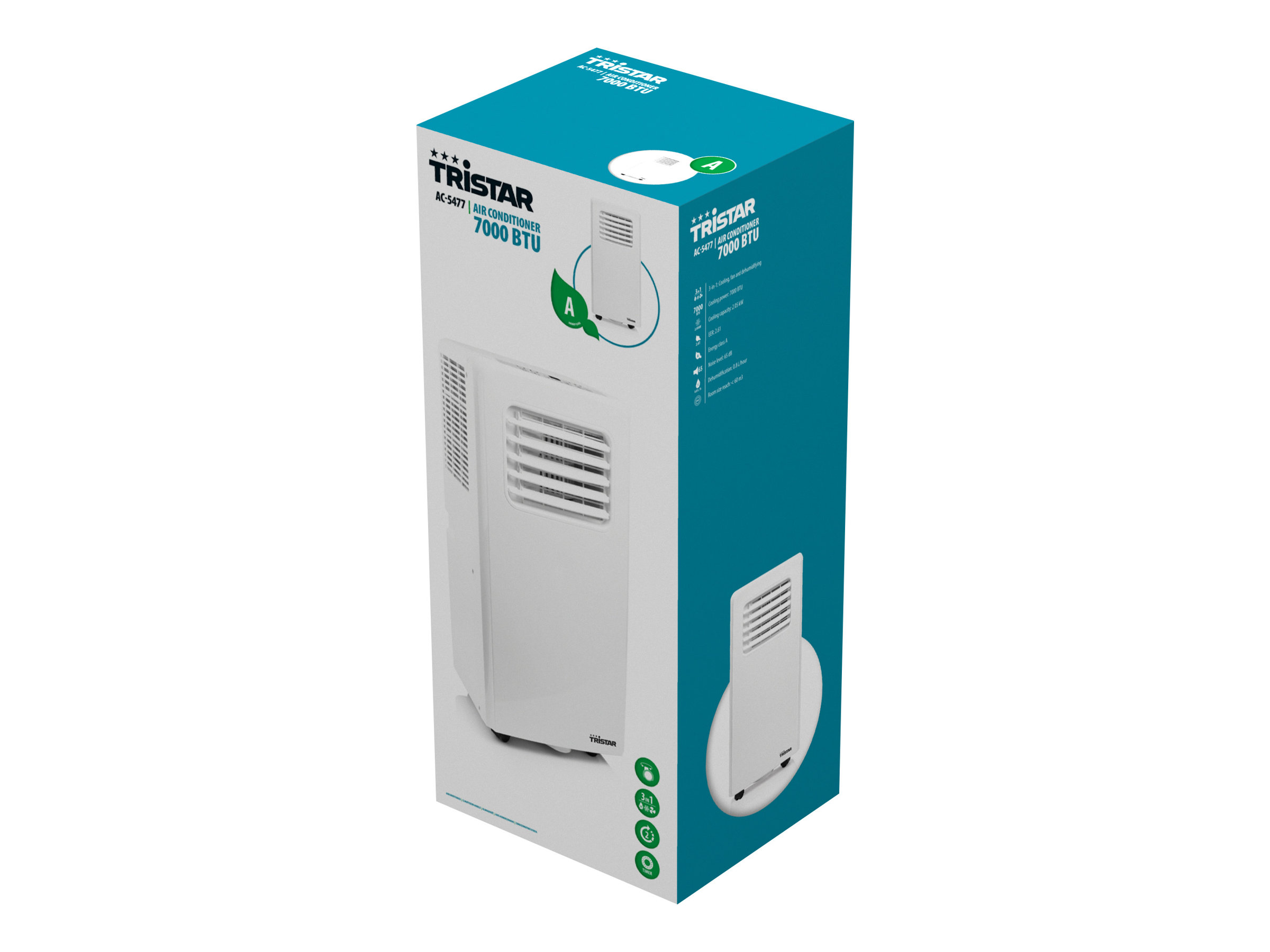 Tristar | Air Conditioner | AC-5477 | Suitable for rooms up to 60 m³ | Number of speeds 2 | Fan  function | White