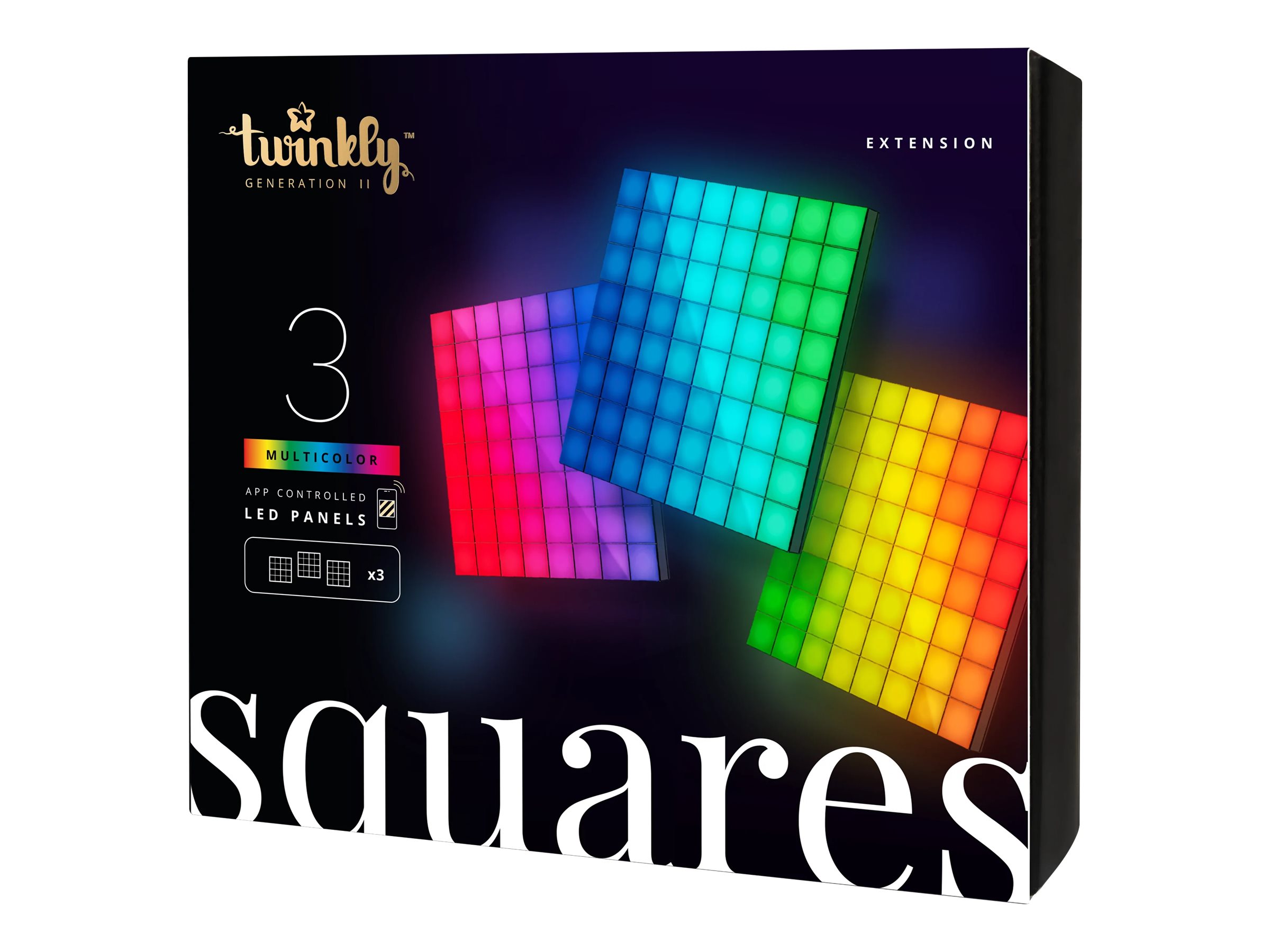 Twinkly|Squares Smart LED Panels Expansion pack (3 panels)|RGB – 16M+ colors