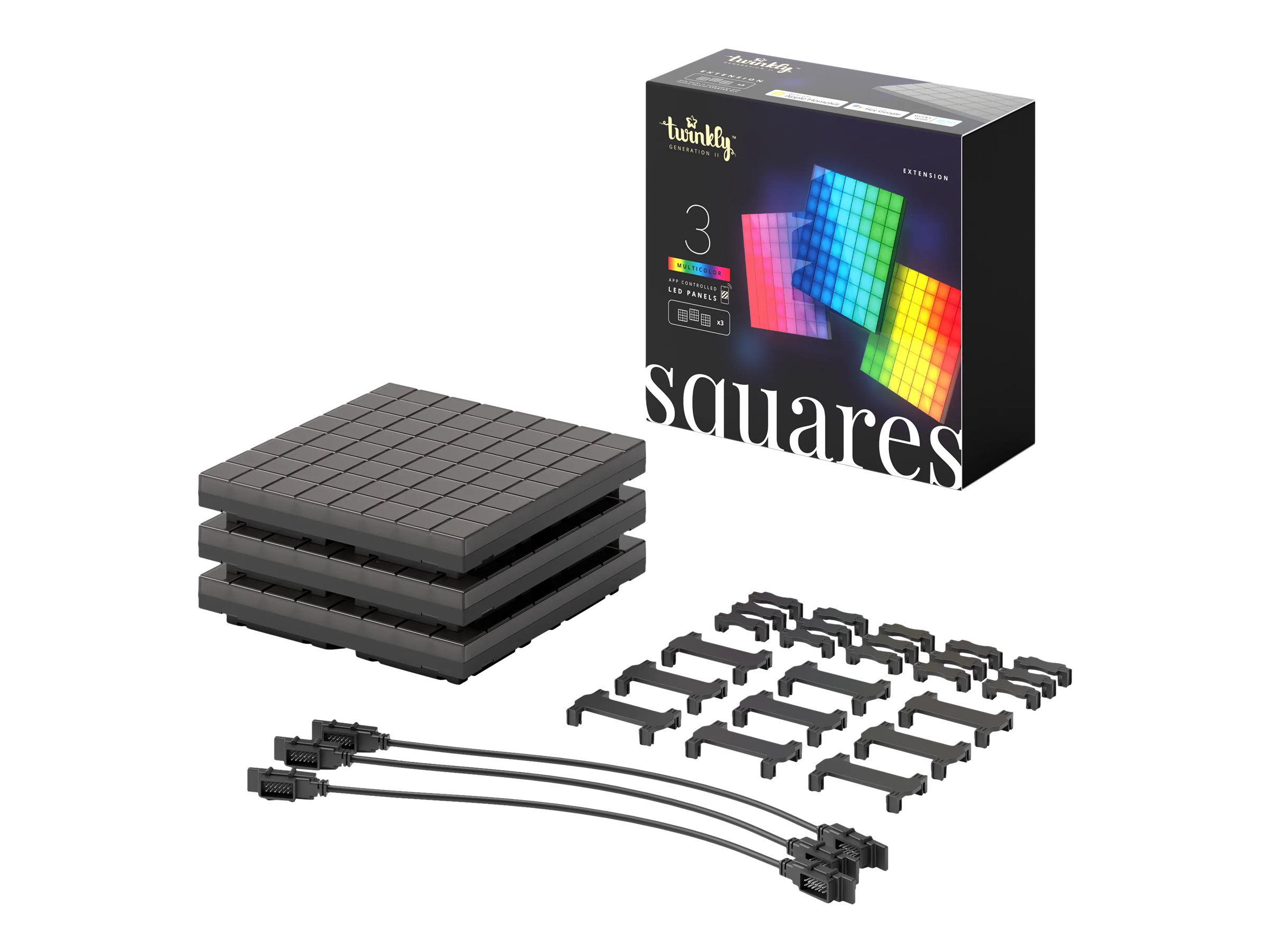 Twinkly|Squares Smart LED Panels Expansion pack (3 panels)|RGB – 16M+ colors