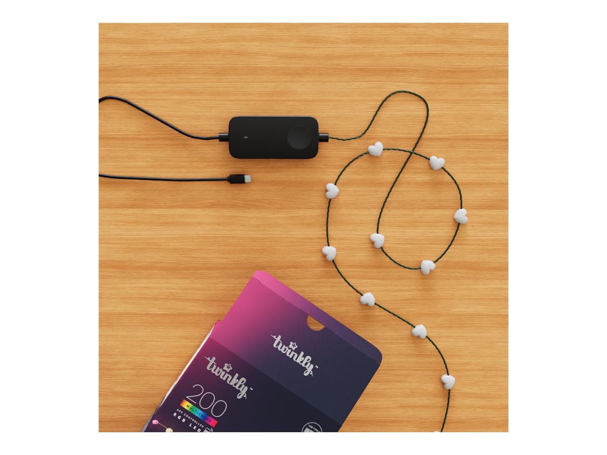 Twinkly Candies 200 Heart-shaped RGB LEDs, Green Wire, USB-C