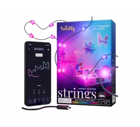 Twinkly Candies 200 Heart-shaped RGB LEDs, Green Wire, USB-C