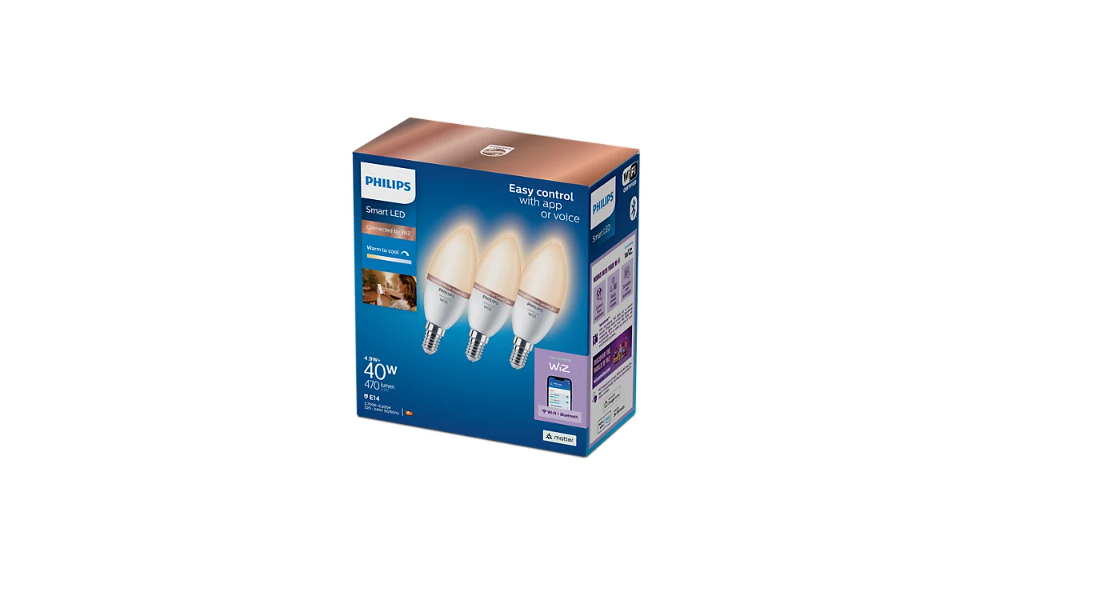 Philips Smart WiFi Candle C37, 3pcs pack | E14 | 4.9 W | Tunable White