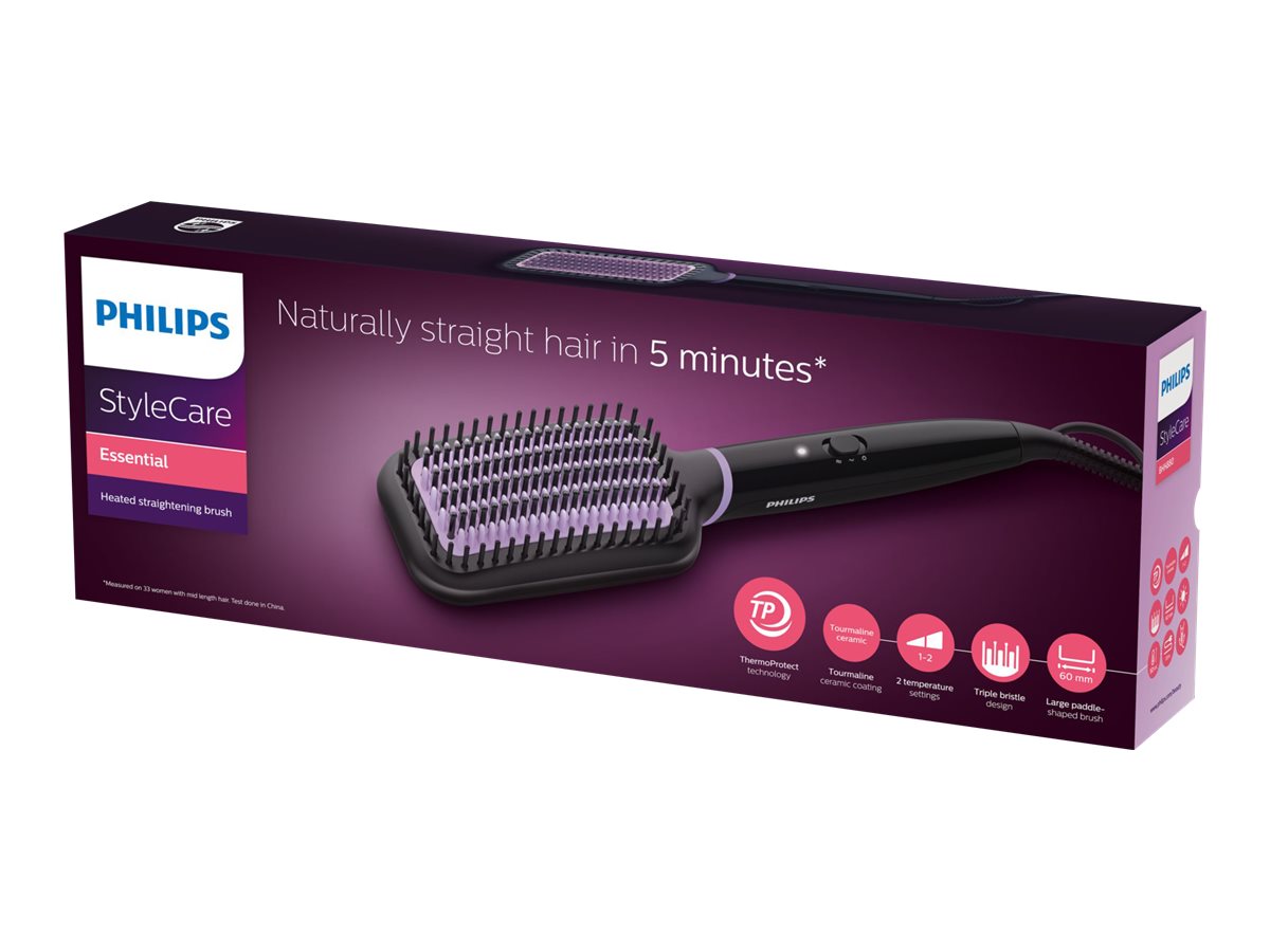 Philips | StyleCare Essential Heated straightening brush | BHH880/00 | Warranty 24 month(s) | Ceramic heating system | Temperature (min) 170 °C | Temperature (max) 200 °C | Number of heating levels 2 | Black