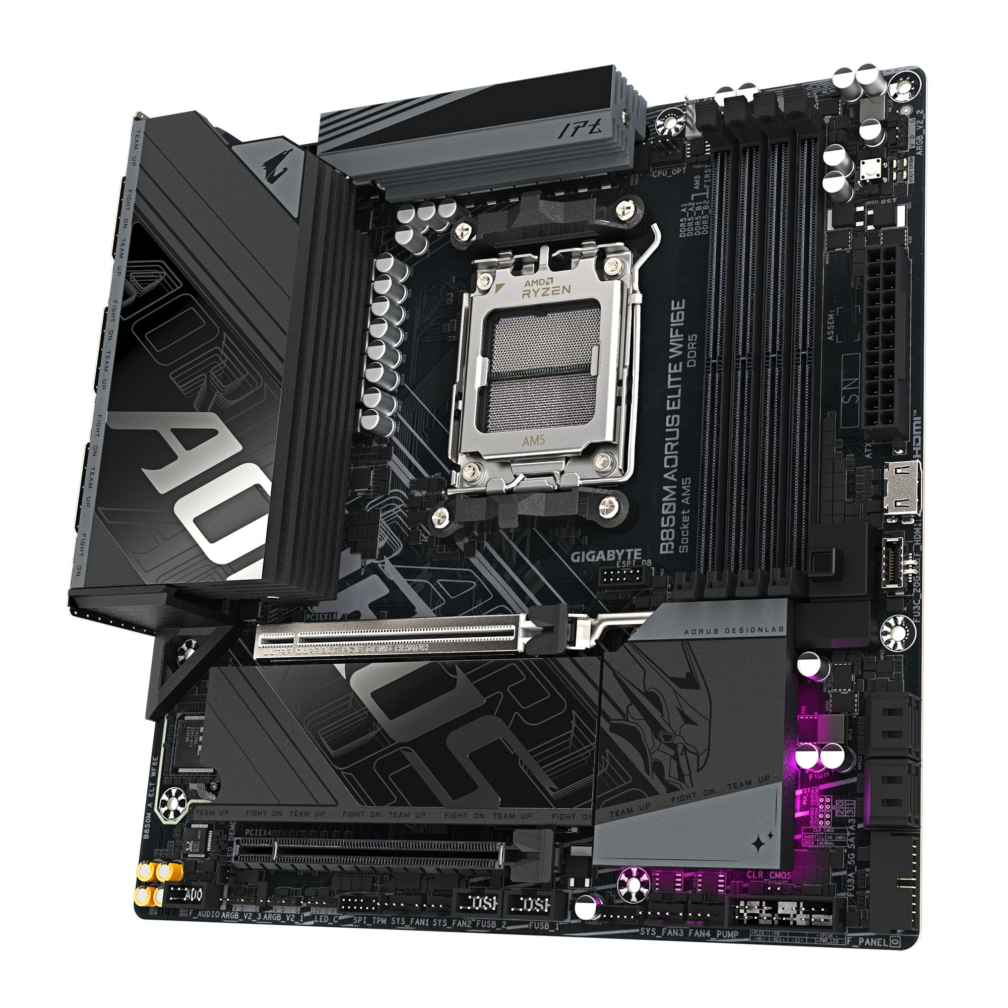 Gigabyte B850M A ELT WF6E | Processor family AMD | Processor socket AM5 | DDR5 | Supported hard disk drive interfaces SATA, M.2 | Number of SATA connectors 4