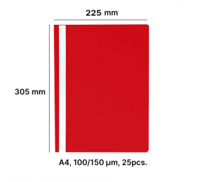 AD Class Segtuvėlis skaidriu viršeliu 100/150 Raudonas, pakuotėje 25 vnt.