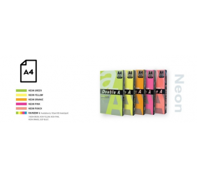 Spalvotas Neon popierius Double A, 75g, A4, 100 lapų, Rainbow 4, 5 Neon spalvų