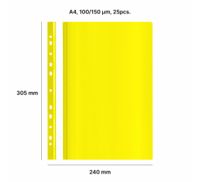 AD Class Segtuvėlis skaidriu viršeliu su perforacija 100/150 Geltonas, pakuotėje 25 vnt.