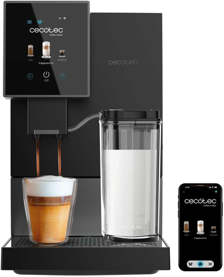 Cecotec Coffee Maker | Cremmaet Compactccino Connected | Pump pressure 19 bar | Built-in milk frother | Super-automatic | Black