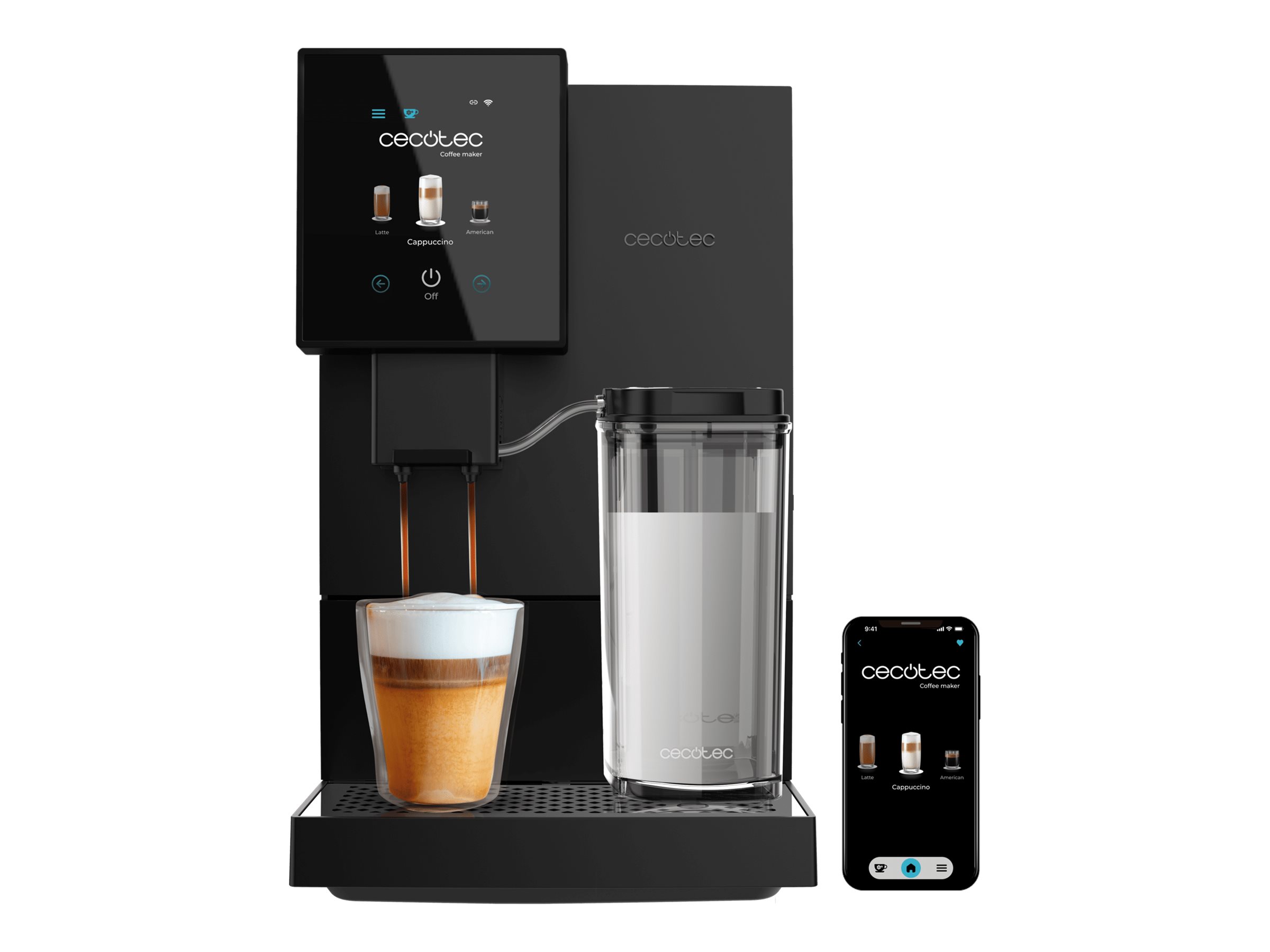 Cecotec Coffee Maker | Cremmaet Compactccino Connected | Pump pressure 19 bar | Built-in milk frother | Super-automatic | Black