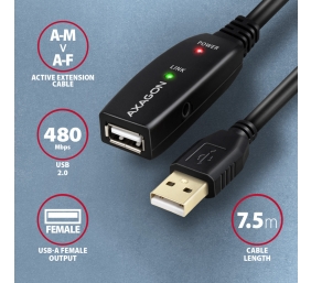 AXAGON | Active extension cable, 7.5 m | ADR-207 | USB Type-A to USB Type-A
