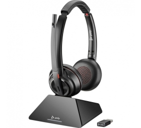 Poly Savi 8220 UC MS Teams DECT Belaidės ausinės, Bluetooth, USB-A/C Adapter, Charging Stand, Juoda