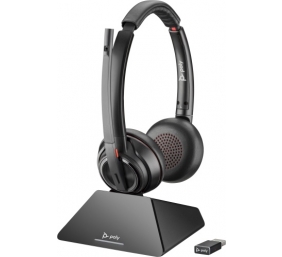 Poly Savi 8220 UC MS Teams DECT Belaidės ausinės, Bluetooth, USB-A/C Adapter, Charging Stand, Juoda