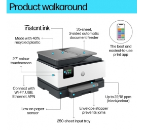 HP OfficeJet Pro 9120e Spausdintuvas rašalinis spalvotas MFP A4 22 ppm USB Wi-Fi Ethernet LAN