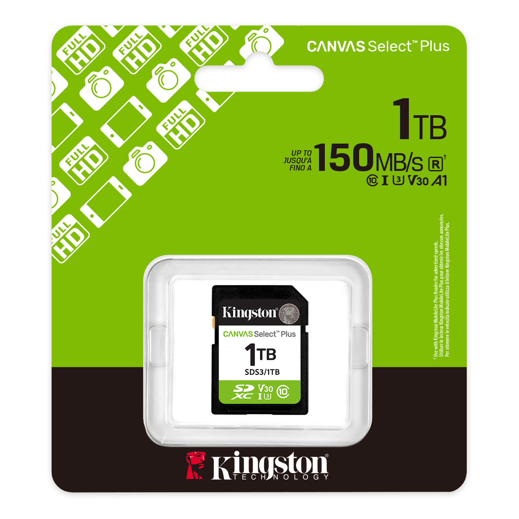 Kingston Canvas Select Plus | 1000 GB | SD | Flash memory class Class 10, UHS-I, U1/U3, Video Class 10/30