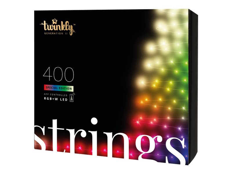 Twinkly|Strings Smart LED Lights 400 RGBW (Multicolor + White), 32m, Black wire|RGBW – 16M+ colors + Warm white