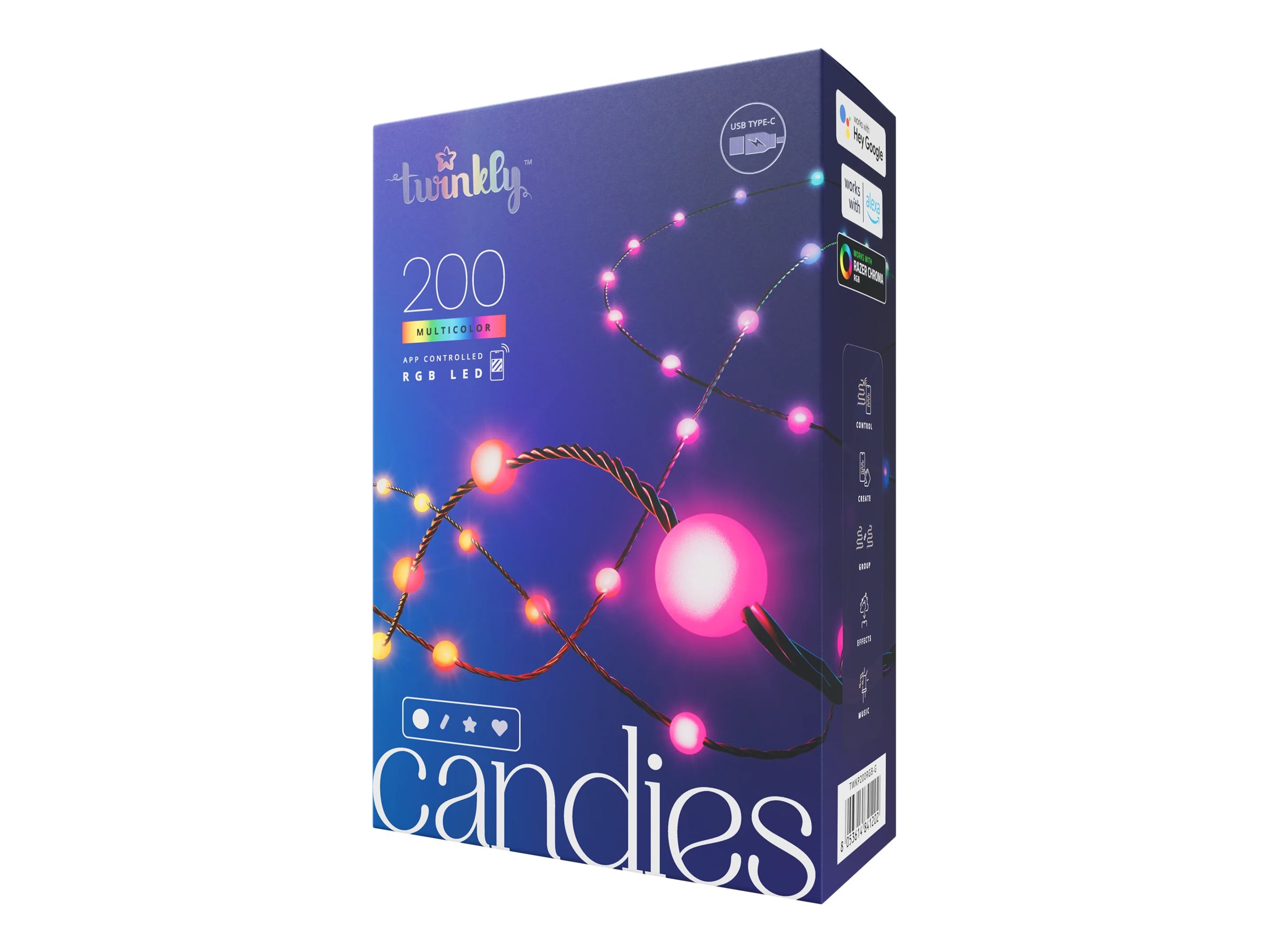 Twinkly Candies 200 Pearl-shaped RGB LEDs, Green Wire, USB-C