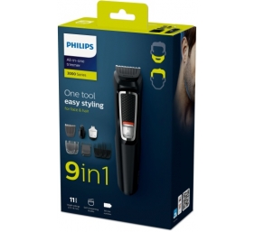 Philips Multigroom 3000 Series MG3740/15, 9-in-1 Plaukų kirpimo mašinėlė, Juoda