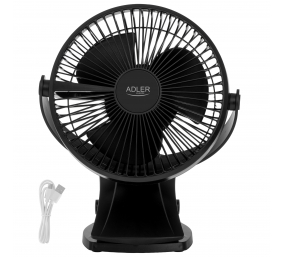 Adler Rechargeable Clip-on Desk Fan | AD 7342 | Table Fan | Black | Diameter 15.5 cm | Number of speeds 3 | Oscillation | 5 W