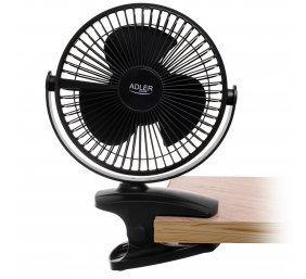 Adler Rechargeable Clip-on Desk Fan | AD 7342 | Table Fan | Black | Diameter 15.5 cm | Number of speeds 3 | Oscillation | 5 W