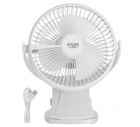 Adler Rechargeable Clip-on Desk Fan | AD 7342 | Table Fan | White | Diameter 15.5 cm | Number of speeds 3 | Oscillation | 5 W
