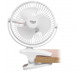 Adler Rechargeable Clip-on Desk Fan | AD 7342 | Table Fan | White | Diameter 15.5 cm | Number of speeds 3 | Oscillation | 5 W