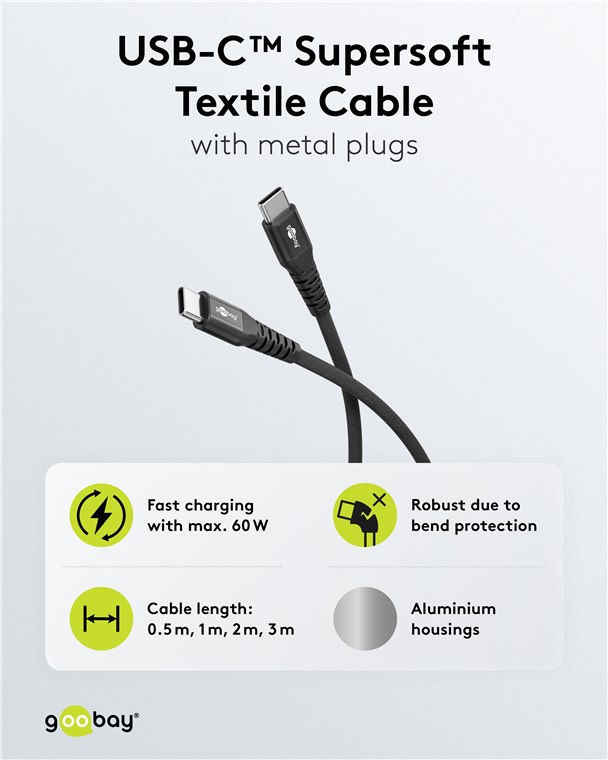 Goobay | USB-C Supersoft Textile Cable with Metal Plugs, 1 m