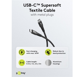 Goobay | USB-C Supersoft Textile Cable with Metal Plugs, 1 m