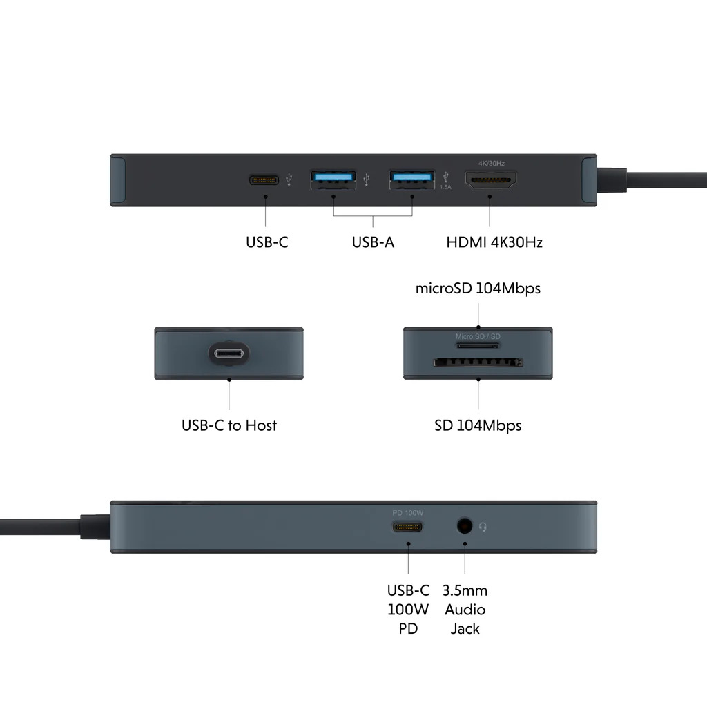 Hyper HyperDrive Flex 8 Port USB-C Hub, Black | HD4102BKGL | HDMI ports quantity 1