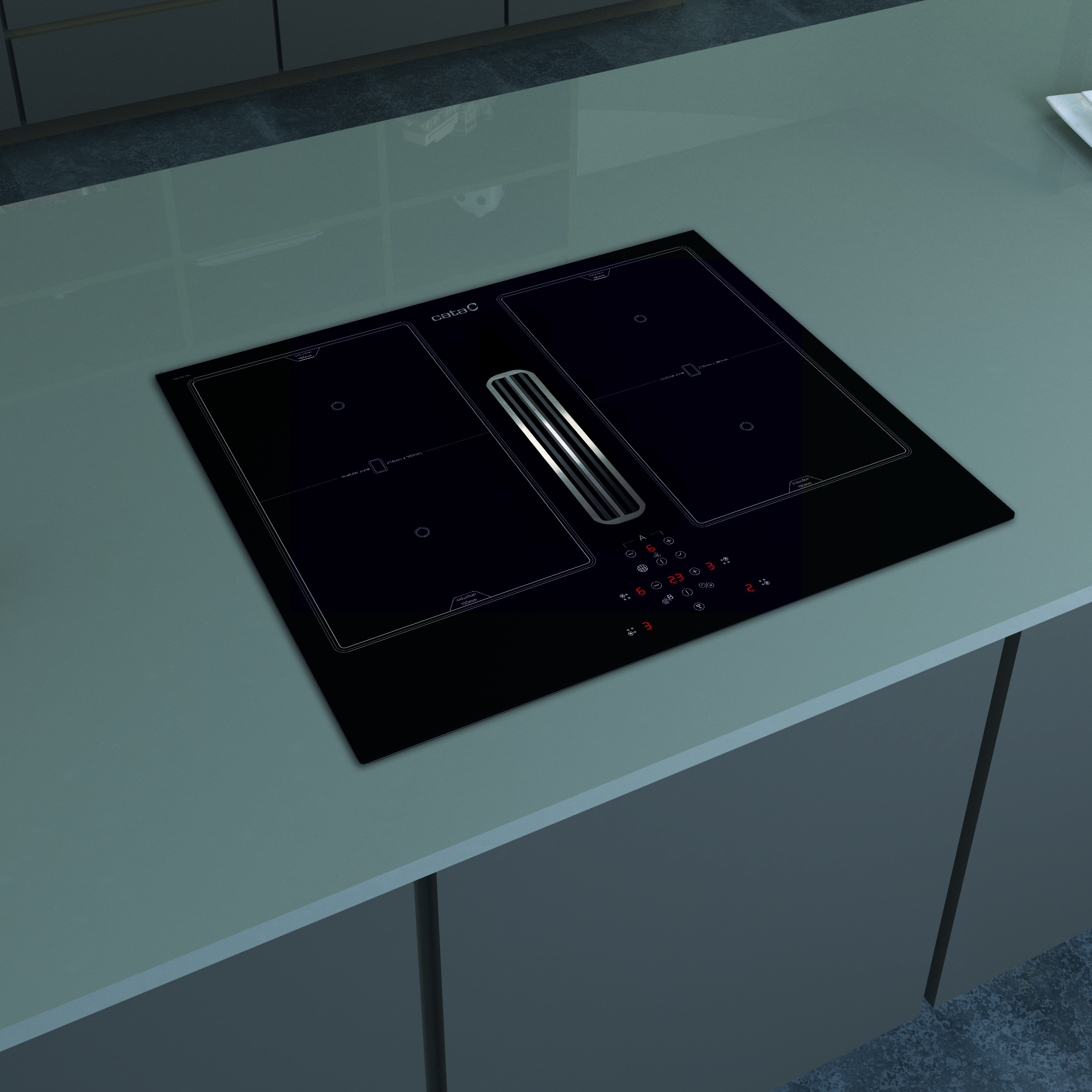 CATA | AS 600 | Induction hob with built-in hood | 59 cm | Number of burners/cooking zones 4 | Black | Touch